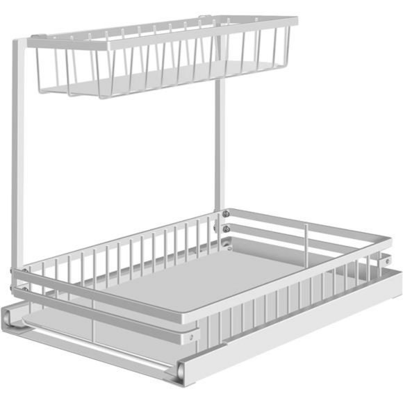 Under Sink Organizer and Storage 2-Tier with Sliding Drawer Metal white